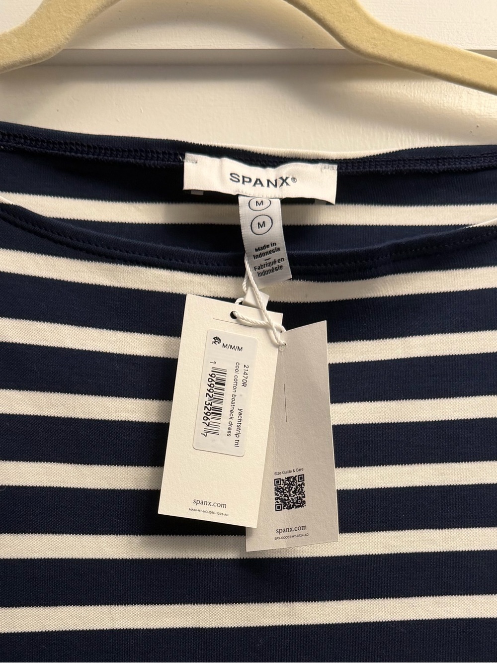 New with tags Spanx cotton boatneck Navy & White Striped Women’s mini dress - Picture 7 of 9